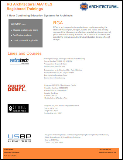Download RG Architectural AIA/CES Registered Trainings Flyer