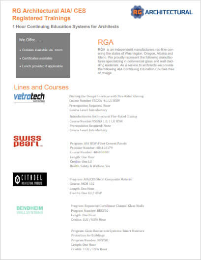 Download RG Architectural AIA/CES Registered Trainings Flyer